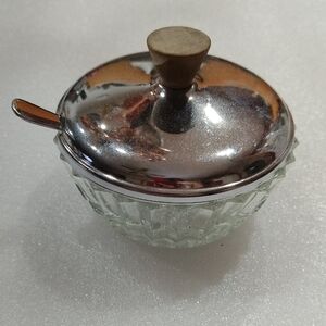 Silver And Glass Sugar Bowl  Vintage with Elegant Design